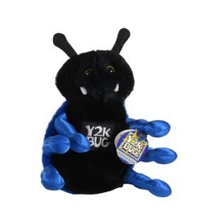 Vintage Y2K Bug Plush Toy Collectible Black Blue Stuffed Animal